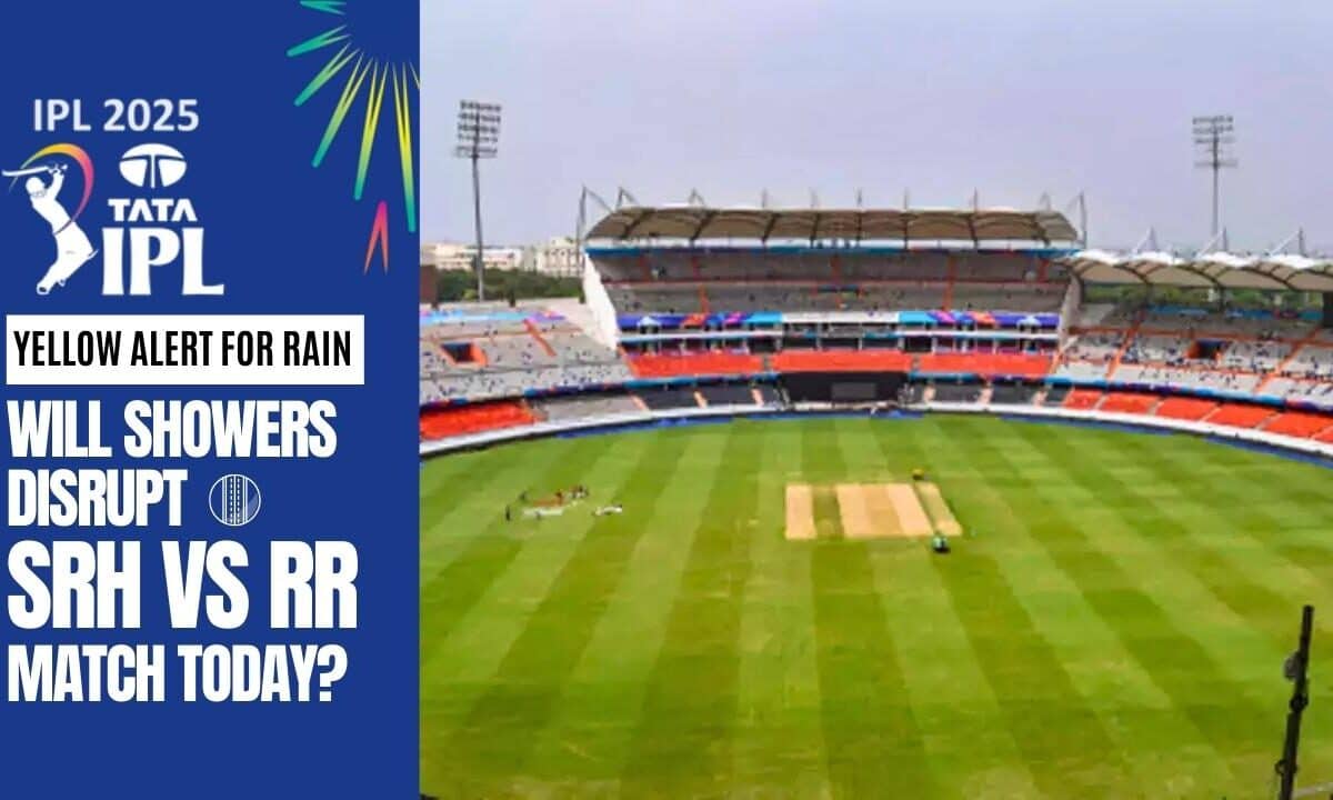 Rajiv Gandhi Stadium in Hyderabad under cloudy skies ahead of the SRH vs RR IPL 2025 match. (Image: Munsif)