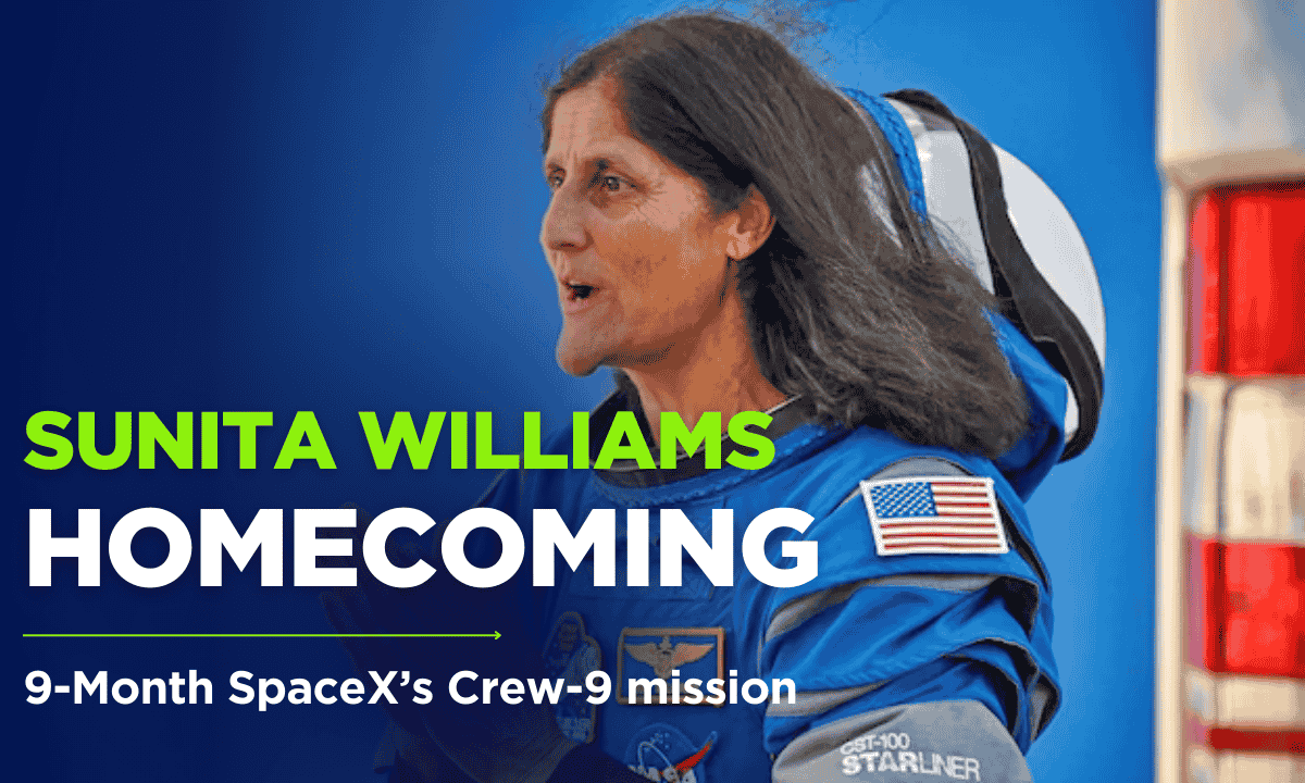 SpaceX Dragon capsule carrying Sunita Williams splashes down in the Gulf of Mexico as dolphins swim nearby, captured during NASA’s live recovery broadcast.