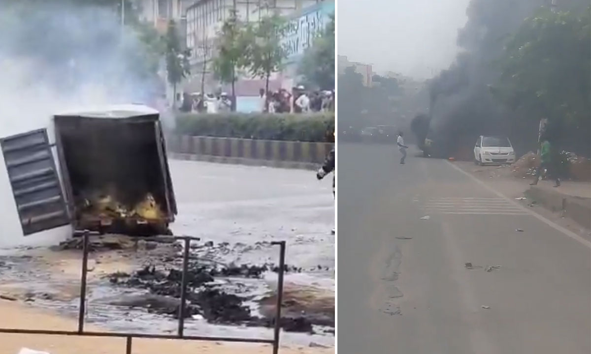Chemical-Loaded Auto Catches Fire Near LB Nagar CP Camp Office in Hyderabad 1 Chemical-Loaded Auto Catches Fire Near LB Nagar CP Camp Office in Hyderabad