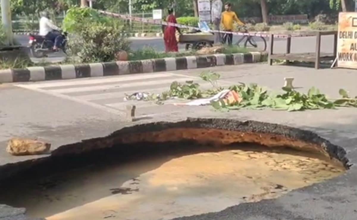 Road caves in near National Law University in Delhi's Dwarka