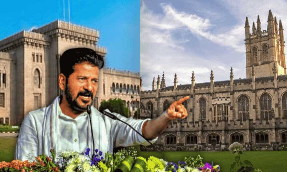 Telangana Chief Minister A. Revanth Reddy addressing students and faculty at Osmania University after inaugurating new hostel facilities.