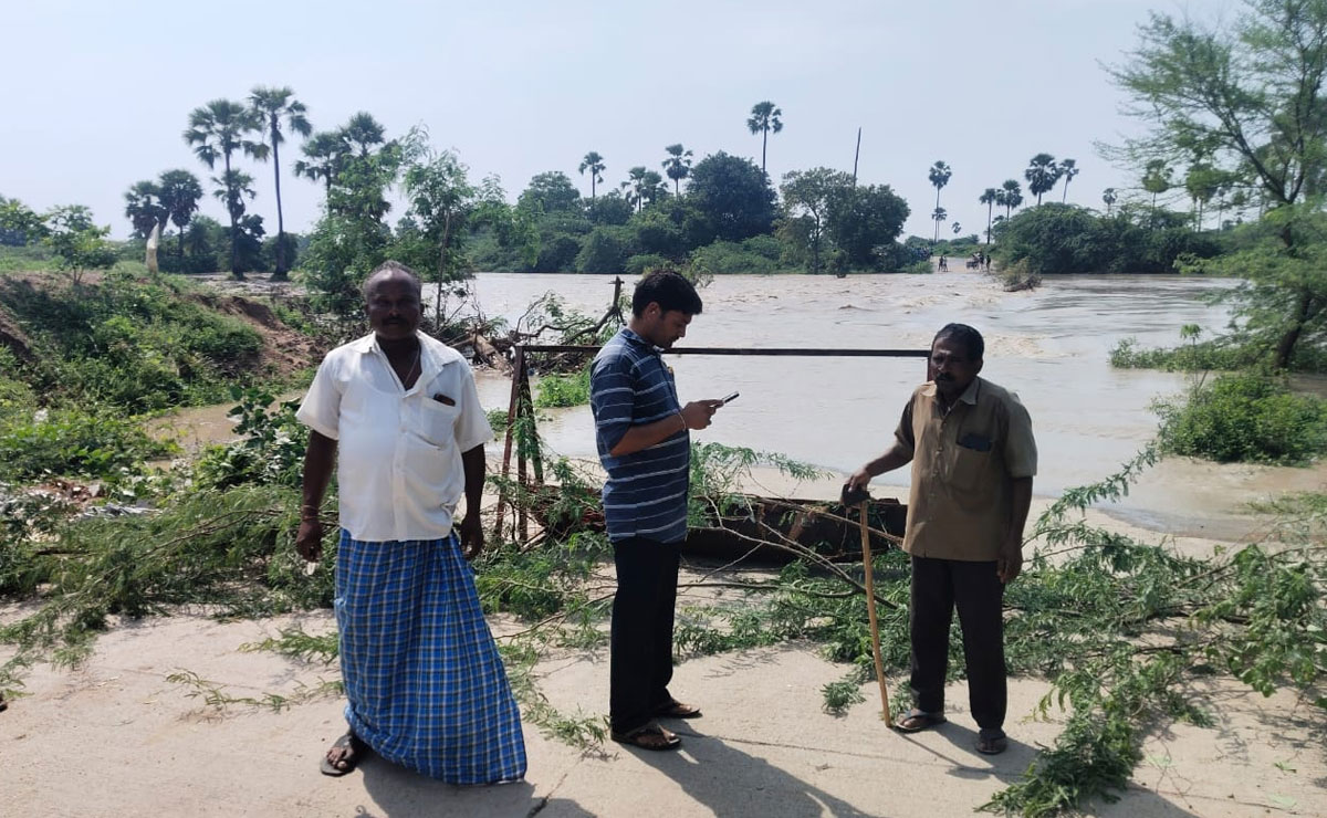 Local pond in Atma Koram mandal of Yadadri Bhongir district submerged