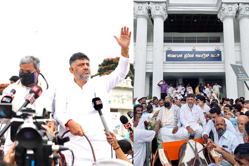 K'taka Cong Leaders Take Tonga Ride, Protest Price Hike