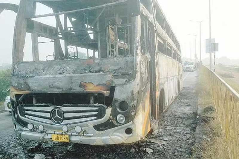 Passengers escape unhurt as bus catches fire in Telangana