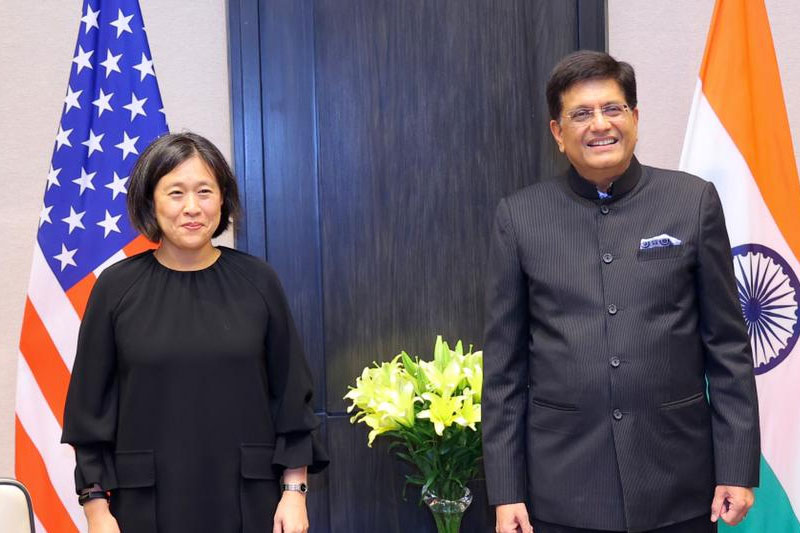 Union Commerce and Industry Minister Piyush Goyal and US Trade Representative (USTR) Ambassador Katherine Tai in New Delhi.
