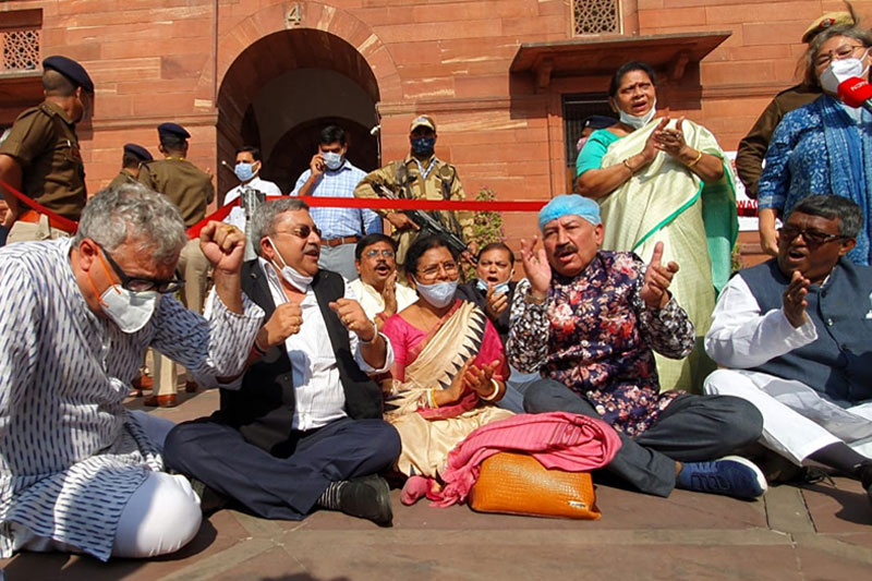 TMC stages demonstration outside MHA to protest Saayoni Ghosh's arrest