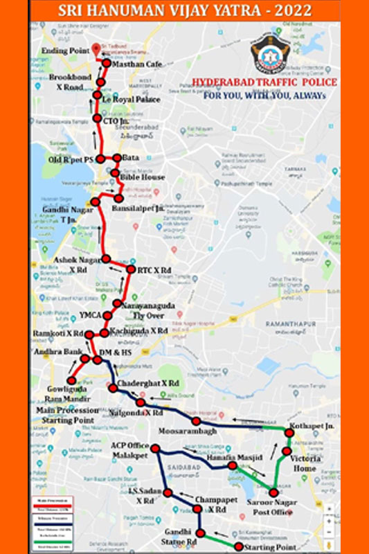 HANUMANRALLY TRAFFIC ROUTE Traffic curbs for Hanuman Vijaya Yatra on Saturday in city