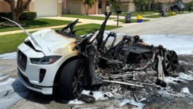Jaguar I-Pace electric car reduced to ashes after battery fire in US