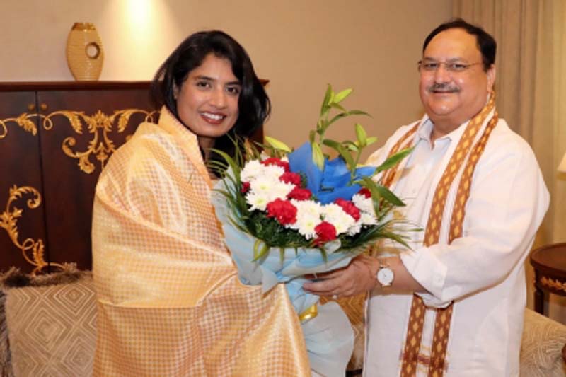 Nadda meets former cricketer Mithali Raj in Hyderabad