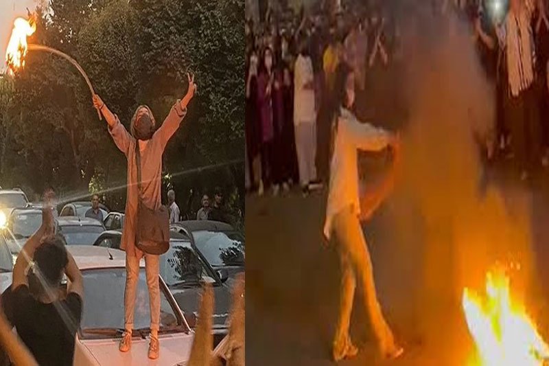 Women burn headscarves as anti-hijab protests continue in Iran