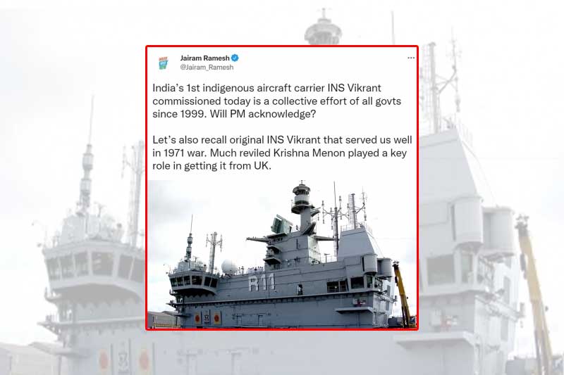 INS Vikrant, a collective effort of all govts since 1999: Cong