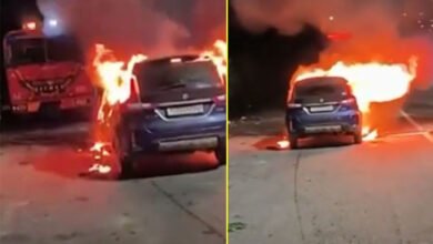 Video: Moving car goes up in flames on Outer Ring Road