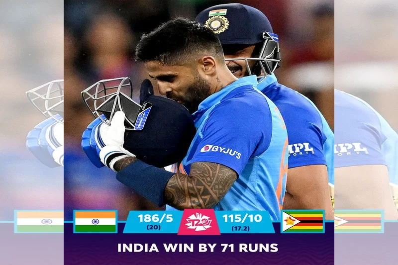 T20 World Cup: India set up semifinal showdown with England after 71-run thrashing of Zimbabwe