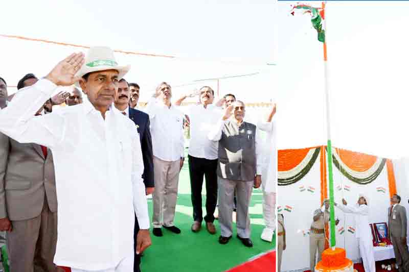 KCR unfurls Tricolour at Pragati Bhavan, pays tributes to martyrs