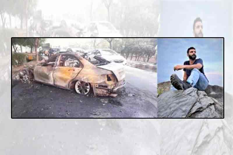 Man killed after his Mercedes car crashes into tree, catches fire in Noida
