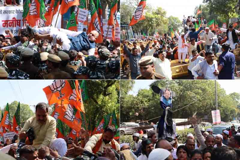 Delhi BJP stages protest, demands Sisodia's resignation