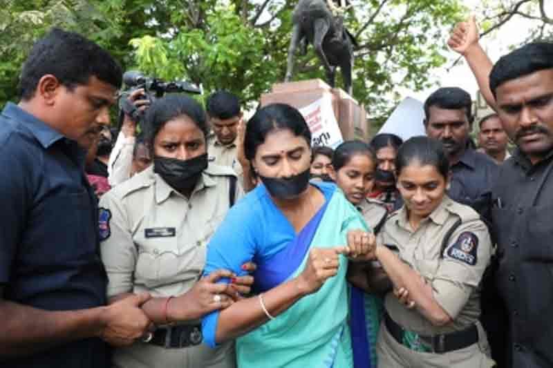 Sharmila detained in Hyderabad during protest on women's day