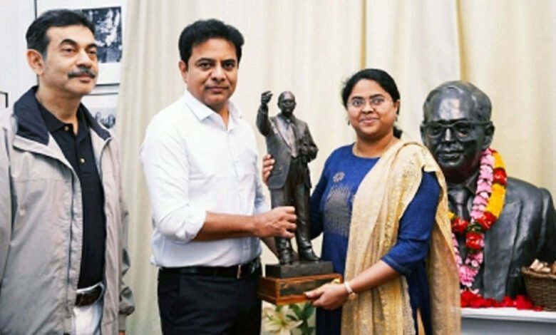 KTR presents replica of Ambedkar's statue to Ambedkar Museum London