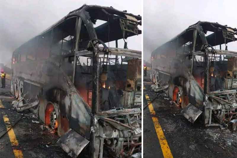 20 dead as bus catches fire after collision with pick-up van in Pakistan
