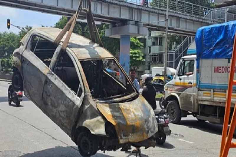 2 youths killed as car rams divider, catches fire in Mumbai