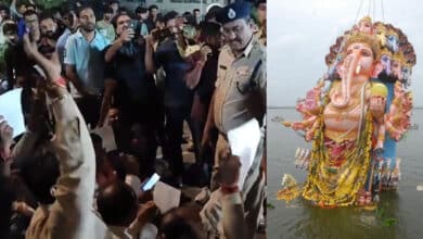 Protest over curbs on immersion of PoP idols in Hyderabad’s Hussain Sagar