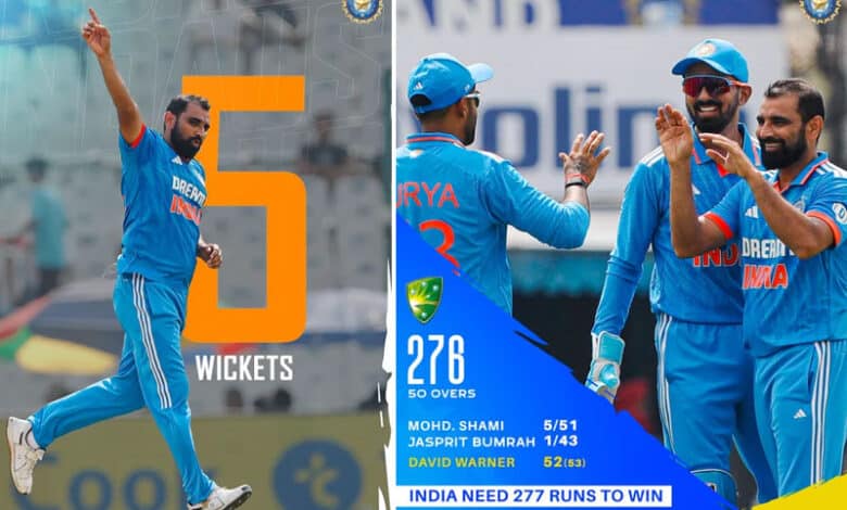 IND vs AUS, 1st ODI: Mohammed Shami bags five-for as India bowl out Australia for 276