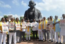 TDP MPs protest near Gandhi statue in Parliament over Chandrababu Naidu's arrest