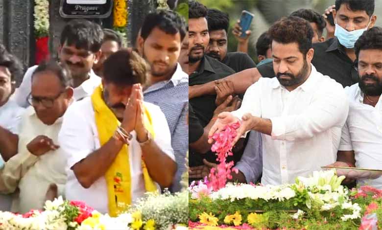 Balakrishna, Jr NTR pay tributes to NTR on birth anniversary