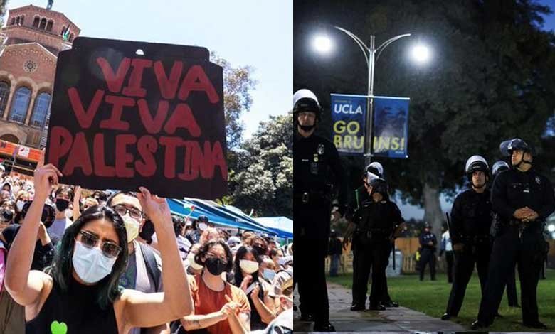 Hundreds of pro-Palestinian protesters remain on UCLA campus despite police ordering them to leave