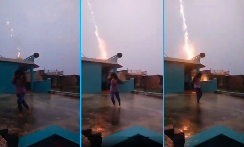 Video: Girl narrowly escapes lightning strike while making reel on rooftop