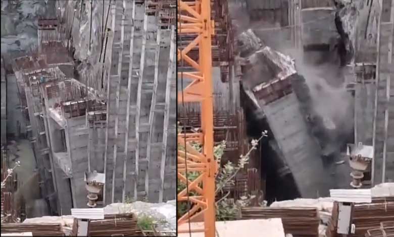 Telangana News | Retaining wall of Sunkishala project at Nagarjuna Sagar collapses: Video