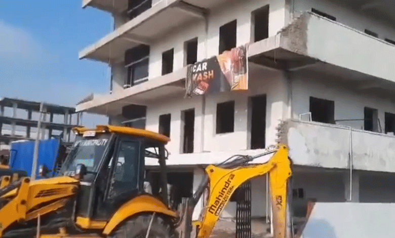 Illegal Construction Demolished in Mancherial; TBGKS Leader’s Five-Story Building Taken Down