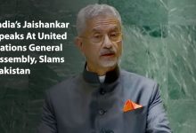 Indian External Affairs Minister S. Jaishankar addressing the UN General Assembly on cross-border terrorism concerns regarding Pakistan.