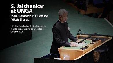 External Affairs Minister S. Jaishankar delivering a speech at the United Nations General Assembly, highlighting India's vision for a developed nation.