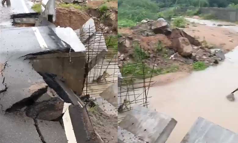 Telangana News | Heavy Rains Damage Road in Kamareddy