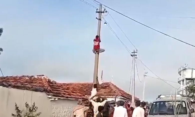 Young Farmer Climbs Electric Pole in Protest Over Land Acquisition, Attempts Suicide