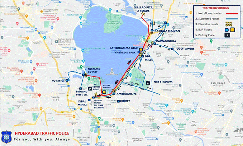 Hyderabad Imposes Traffic Restrictions Around Tankbund for Bathukamma Event