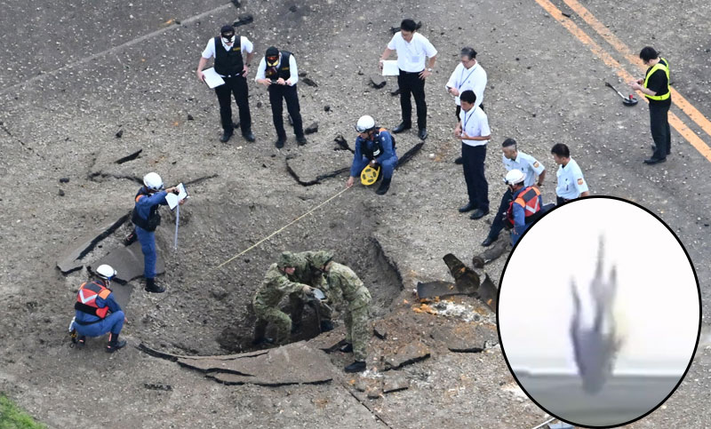 US bomb from World War II explodes at Japanese airport, causing large crater in taxiway