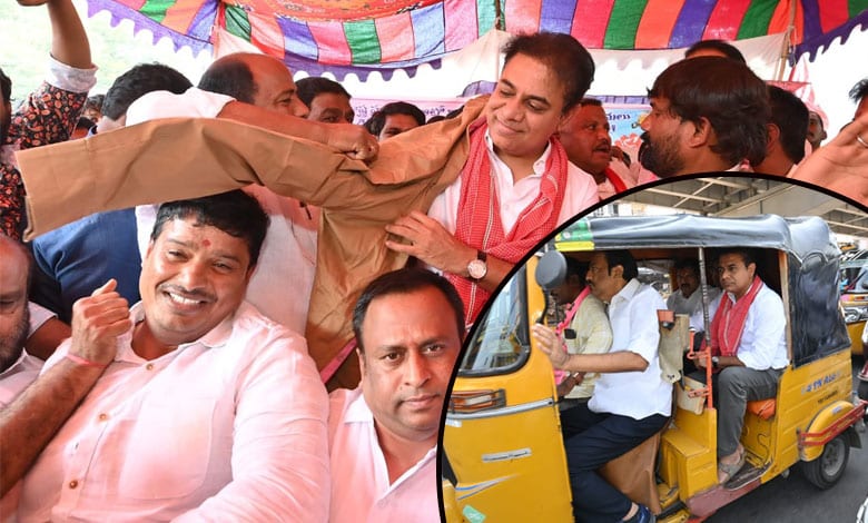 KTR Joins Auto Workers' Maha Dharna at Indira Park, Extends Solidarity