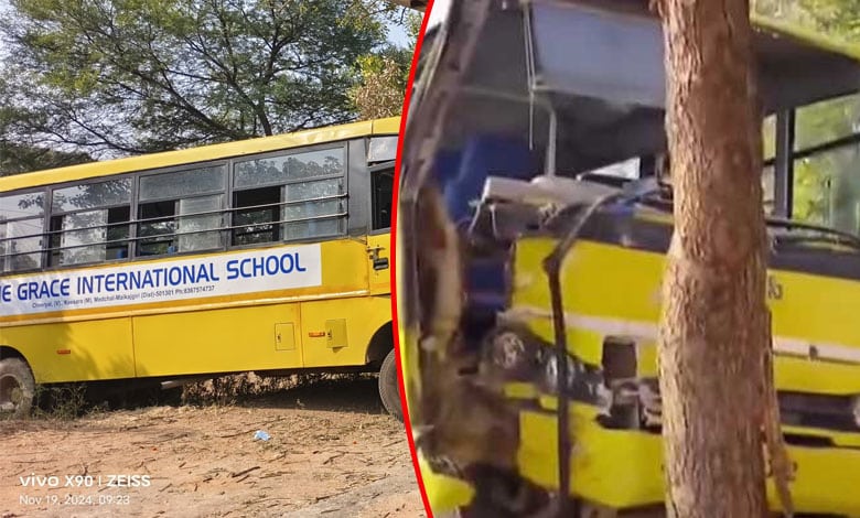 School Bus Crashes into Tree in Medchal, 40 Students Injured