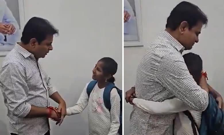 KTR Surprised by Class 6 Girl Who Came Alone to Meet Him at Telangana Bhavan