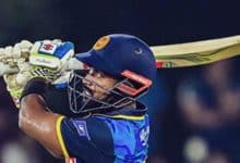 Sri Lanka’s bowlers celebrate a wicket during the first T20I against New Zealand at Dambulla’s Rangiri Dambulla International Stadium.