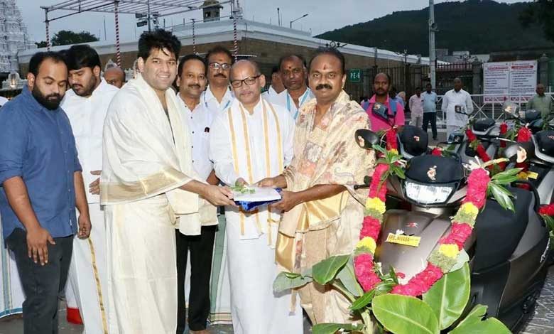 Hyderabad-based firm donates 15 electric two-wheelers to Tirumala