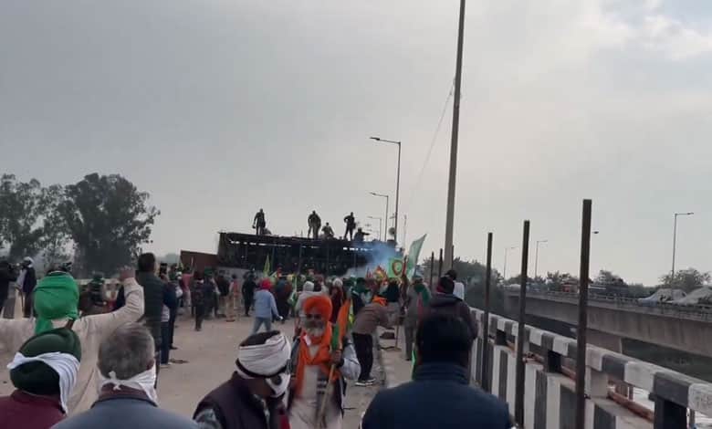 Farmers stopped at Punjab-Haryana border; teargas shells fired
