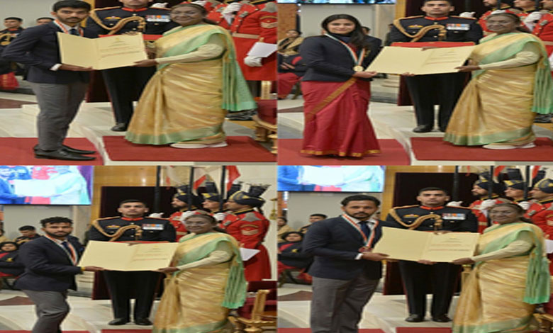 President Murmu Honors Sports Icons at Rashtrapati Bhavan; Khel Ratna Awardees Recognized