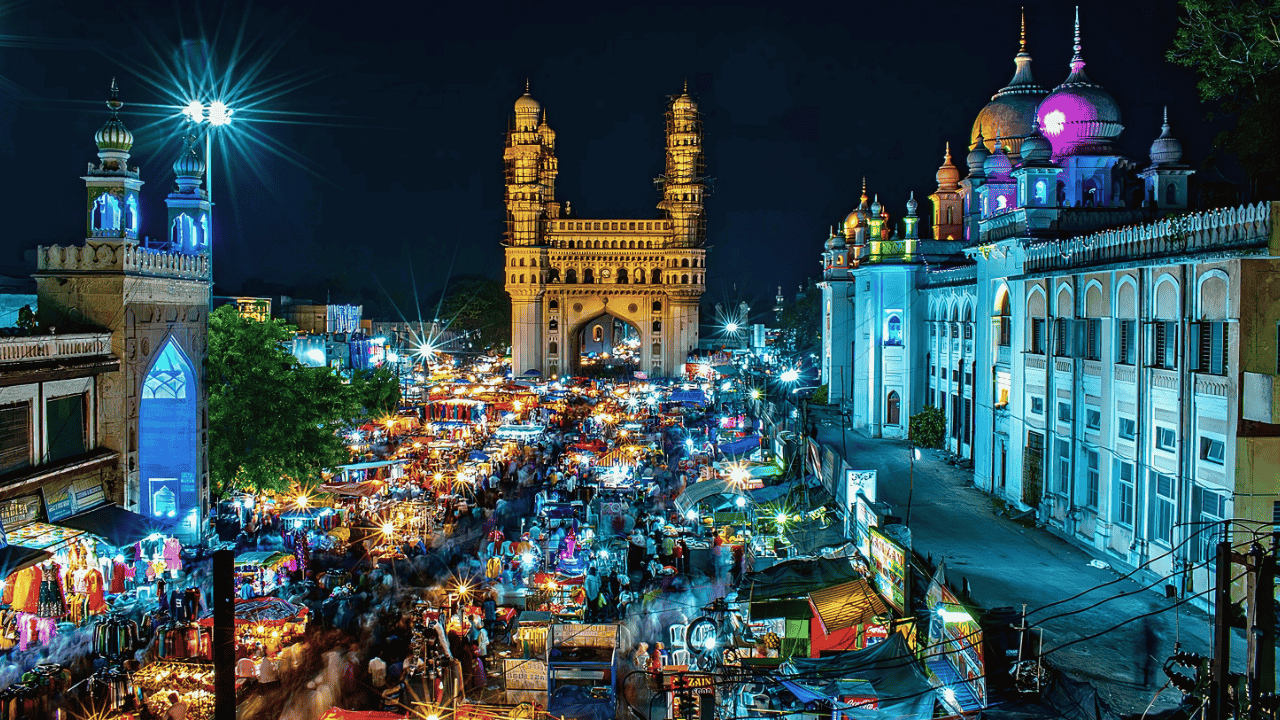 Shoppers explore vibrant markets in Hyderabad's Old City during Ramadan, with stalls offering traditional delicacies like Haleem and festive goods.