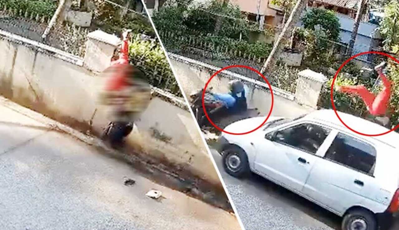 Speeding Car Hits Bike and Pedestrian; Woman Left Hanging on Iron Grille (Shocking Video)