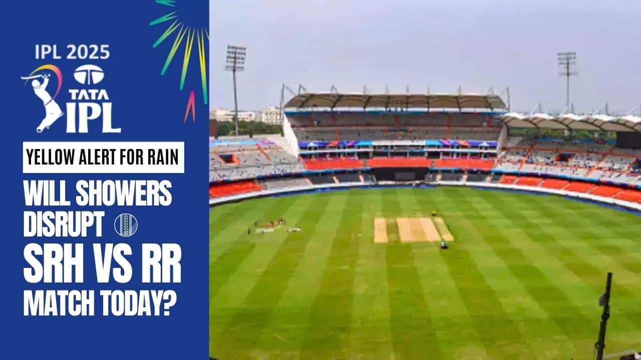 Rajiv Gandhi Stadium in Hyderabad under cloudy skies ahead of the SRH vs RR IPL 2025 match. (Image: Munsif)