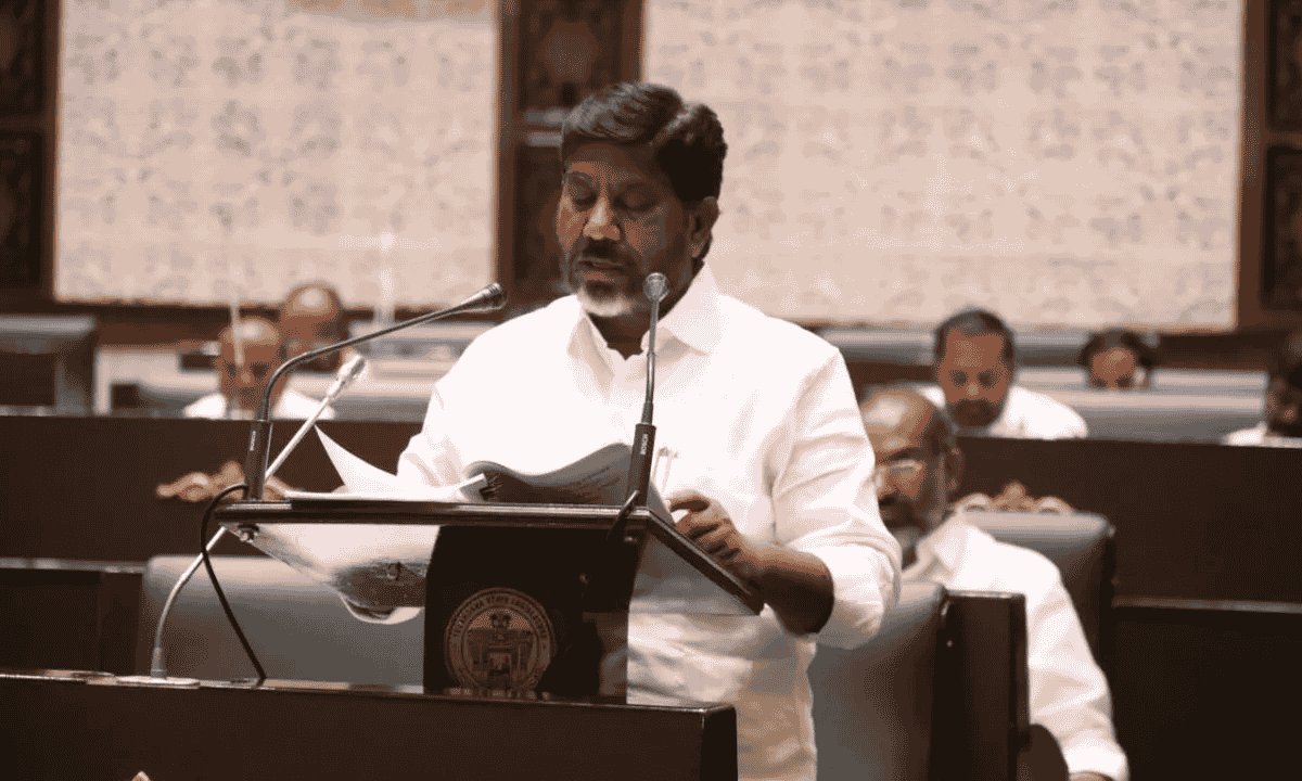 Deputy CM Mallu Bhatti Vikramarka presents the Telangana Budget 2025-26 in the state assembly.