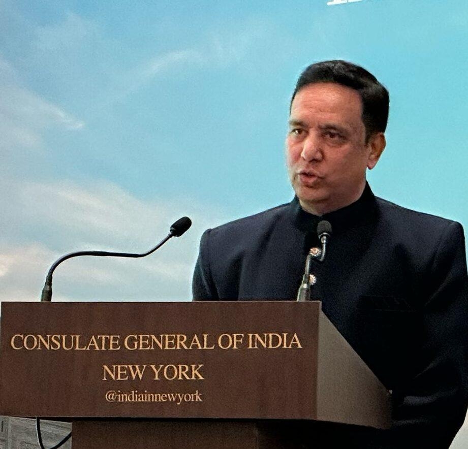 IMNA President Mr. Imtiaz Siamwalla addresses attendees during the **Eid Celebration at the Indian Consulate** in New York. Photo: IMNA